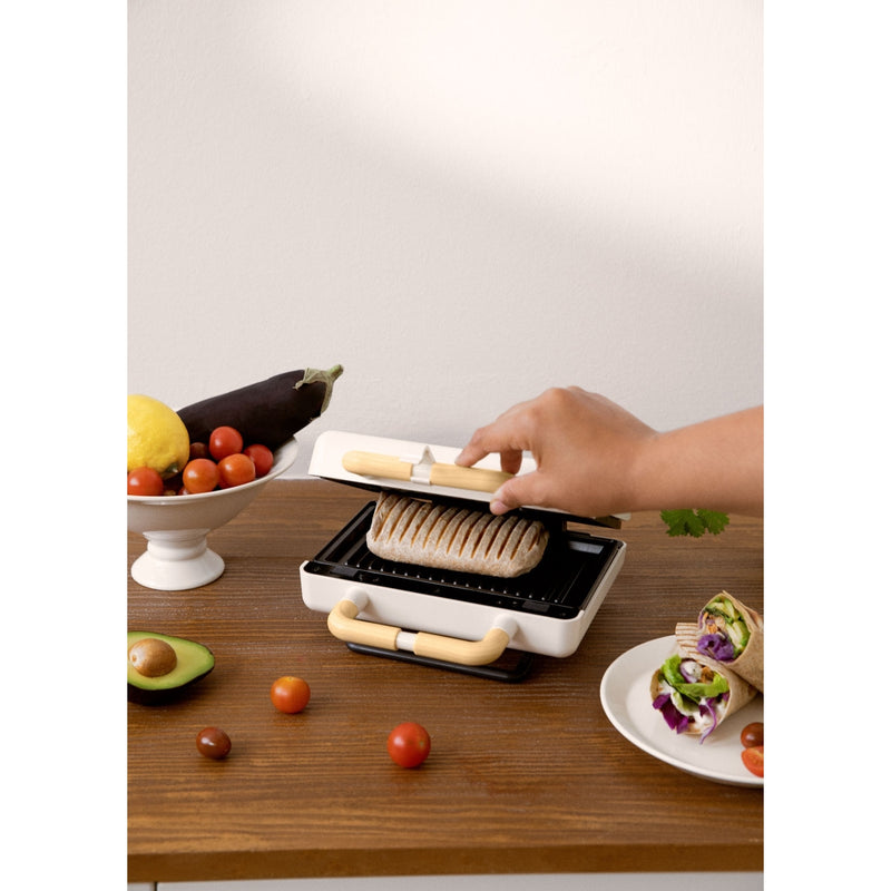 Stone Studio Double - Sandwichera, parrilla y gofrera con platos intercambiables - Blanco roto