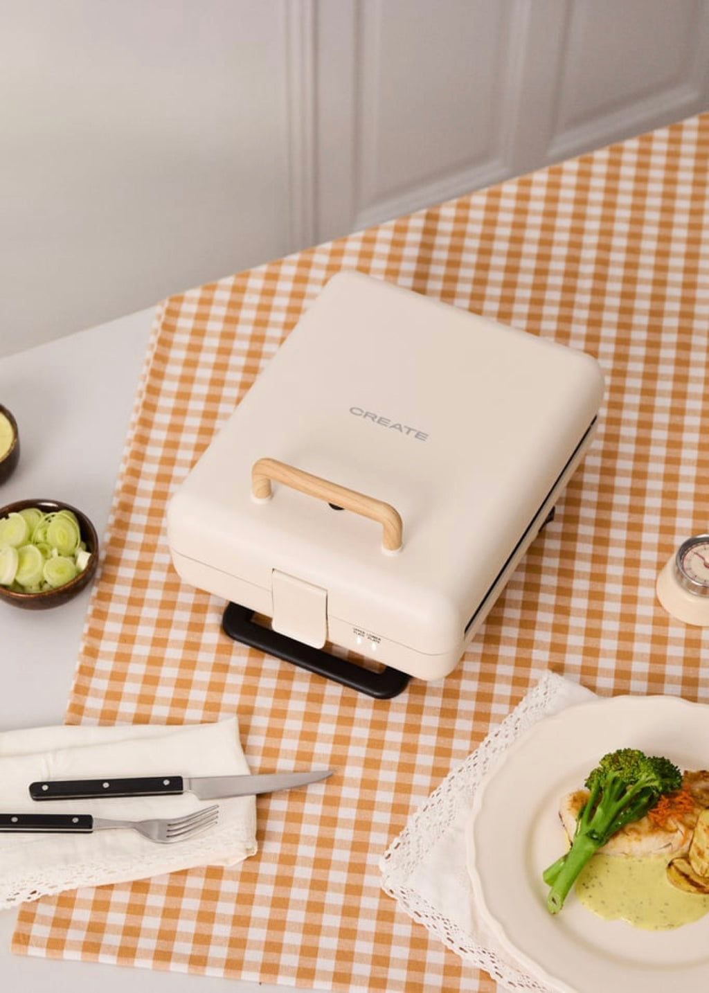 Stone Studio - Interchangeable-Plate Sandwich Grill and Waffle Maker - Off-White
