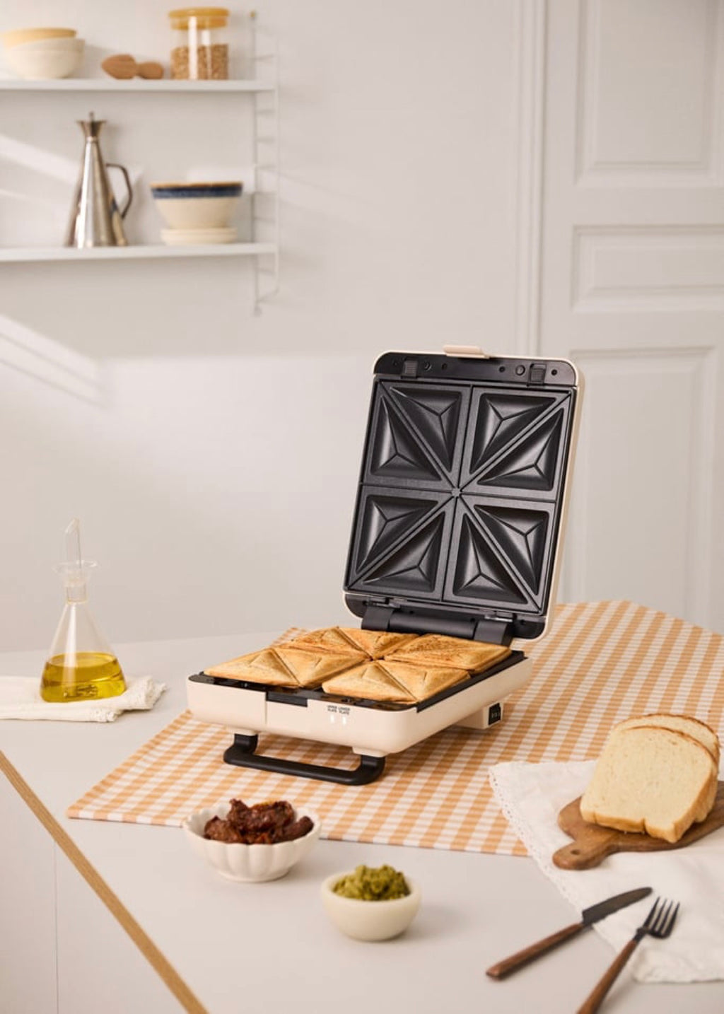 Stone Studio - Interchangeable-Plate Sandwich Grill and Waffle Maker - Off-White