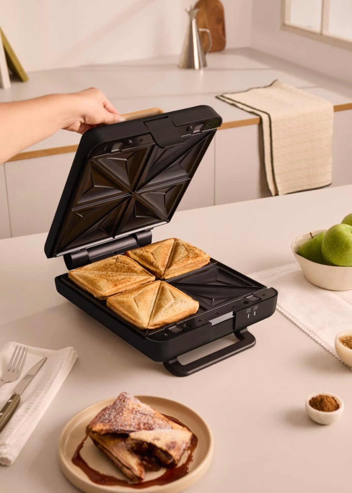 Stone Studio - Appareil À Croque-Monsieur, Grill & Gaufrier - Quadruple - Noir