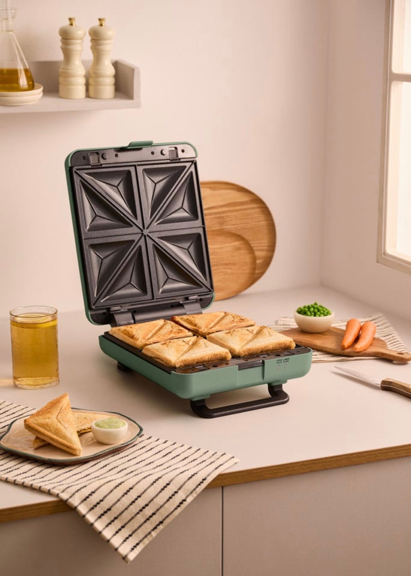 Stone Studio - Sandwich Maker, Grill & Waffle Maker - Quadruple - Sage