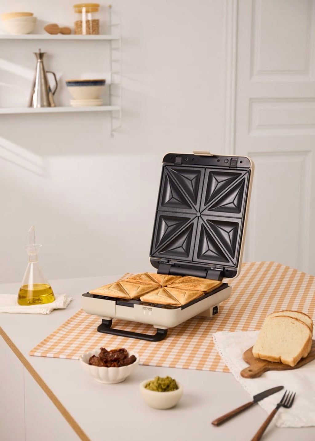 Stone Studio - Appareil À Croque-Monsieur, Grill & Gaufrier - Quadruple - Sable
