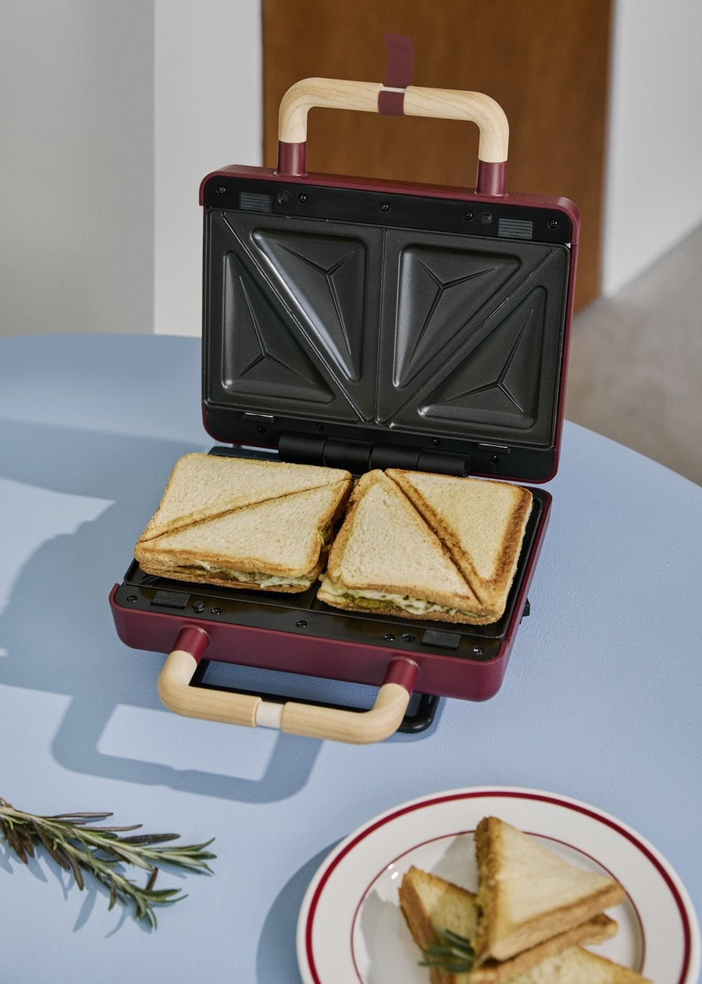 Stone Studio Double - Appareil À Croque-Monsieur, Grill & Gaufrier À Plaques Interchangeables - Bordeaux