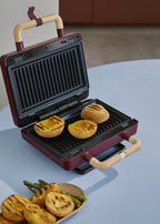 Stone Studio Double - Appareil À Croque-Monsieur, Grill & Gaufrier À Plaques Interchangeables - Bordeaux