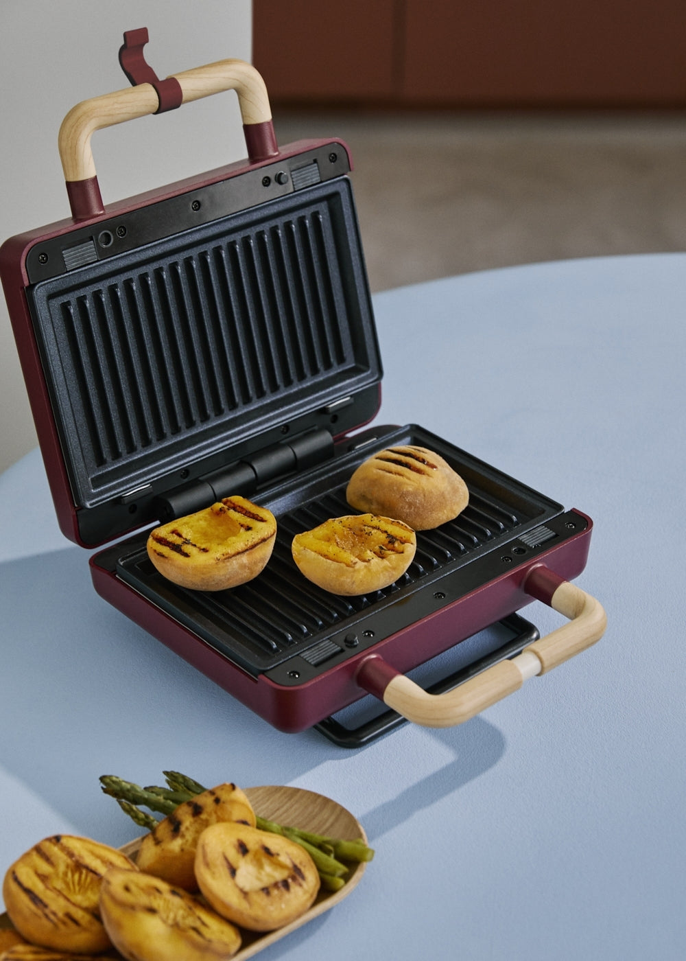 Stone Studio Double - Appareil À Croque-Monsieur, Grill & Gaufrier À Plaques Interchangeables - Bordeaux