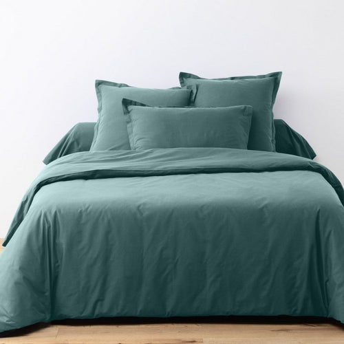 Parure De Lit - 3 Pièces - 100% Coton 57 Fils - Bleu Canard