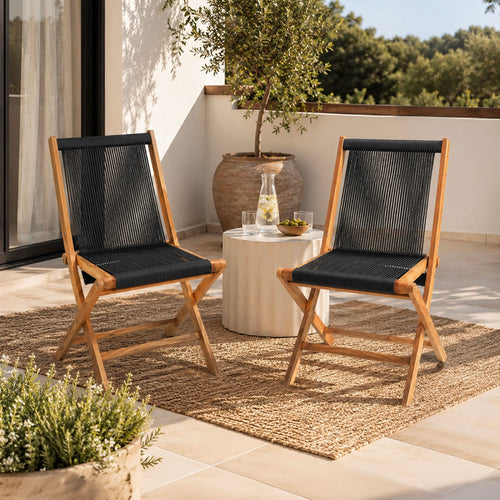 Lot De 2 Chaises De Jardin En Cordes Et Teck - Naturel