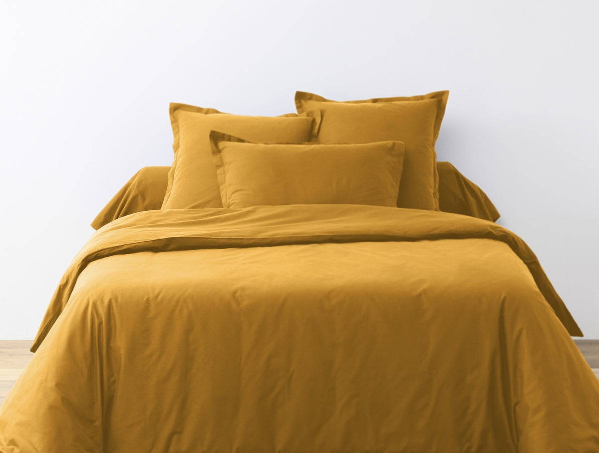 Bedding Set (Duvet Cover + Pillowcases) - 100% Cotton 57 Threads - Saffron Yellow