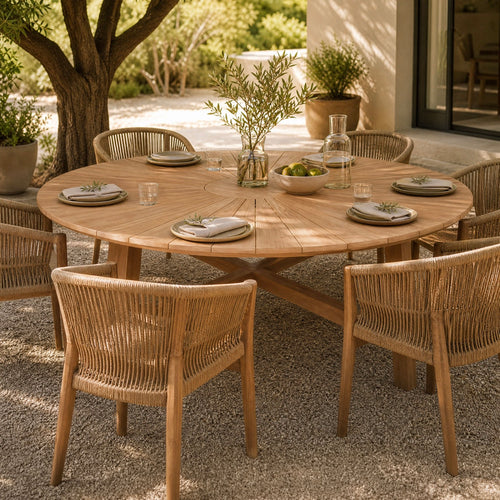 Table De Jardin Ronde En Teck - Naturel