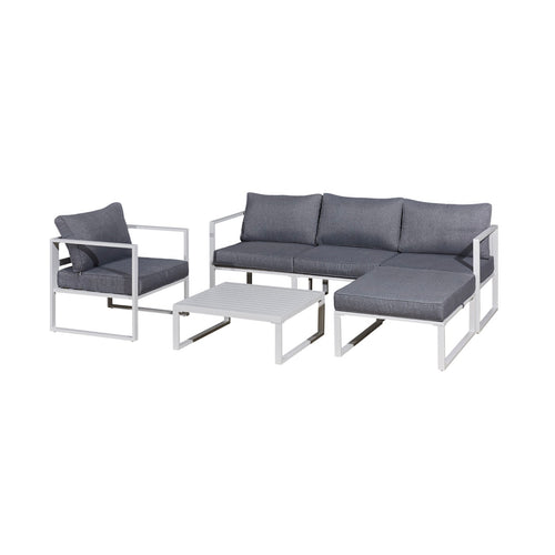 Aluzen - Salon De Jardin En Aluminium 4 Places + Pouf + Table Basse Rectangle - Gris