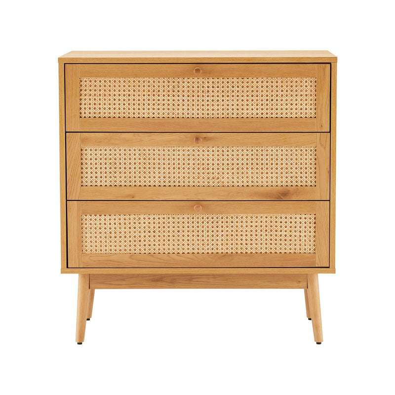 Lounea - Commode 3 Tiroirs Avec Cannage - Naturel