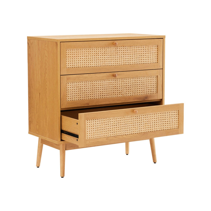 Lounea - Commode 3 Tiroirs Avec Cannage - Naturel