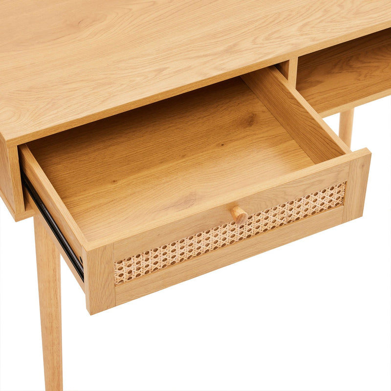 Lounea - Bureau 1 Tiroir 1 Niche Avec Cannage - Naturel