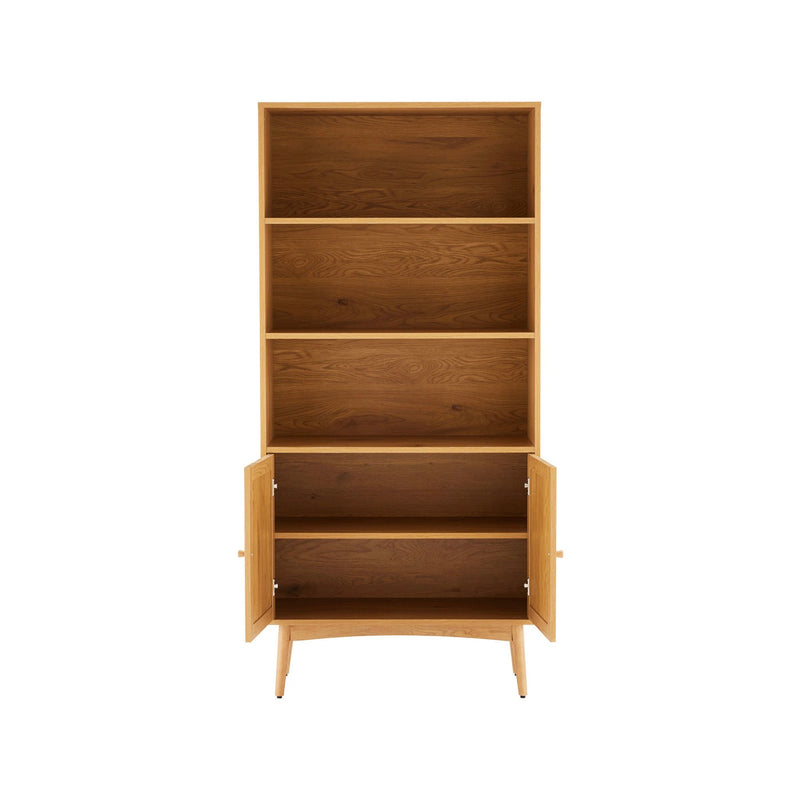 Lounea - Bibliothèque 2 Portes Avec Cannage - Naturel