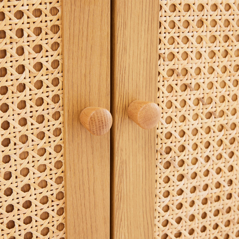 Lounea - Bibliothèque 2 Portes Avec Cannage - Naturel