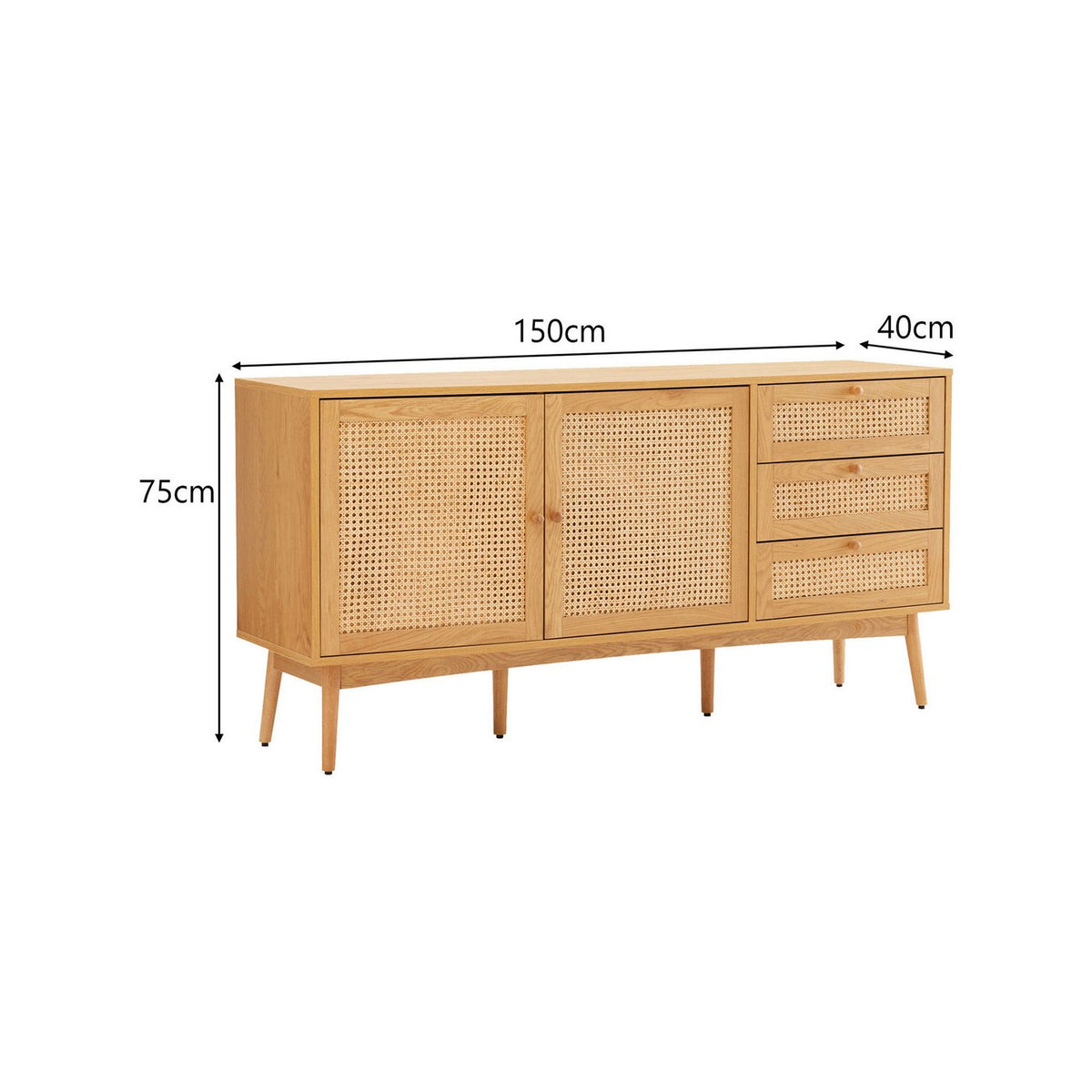 Lounea - Buffet 2 Portes 3 Tiroirs Avec Cannage - Naturel