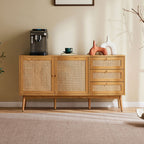 Lounea - Buffet 2 Portes 3 Tiroirs Avec Cannage - Naturel