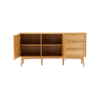 Lounea - Buffet 2 Portes 3 Tiroirs Avec Cannage - Naturel