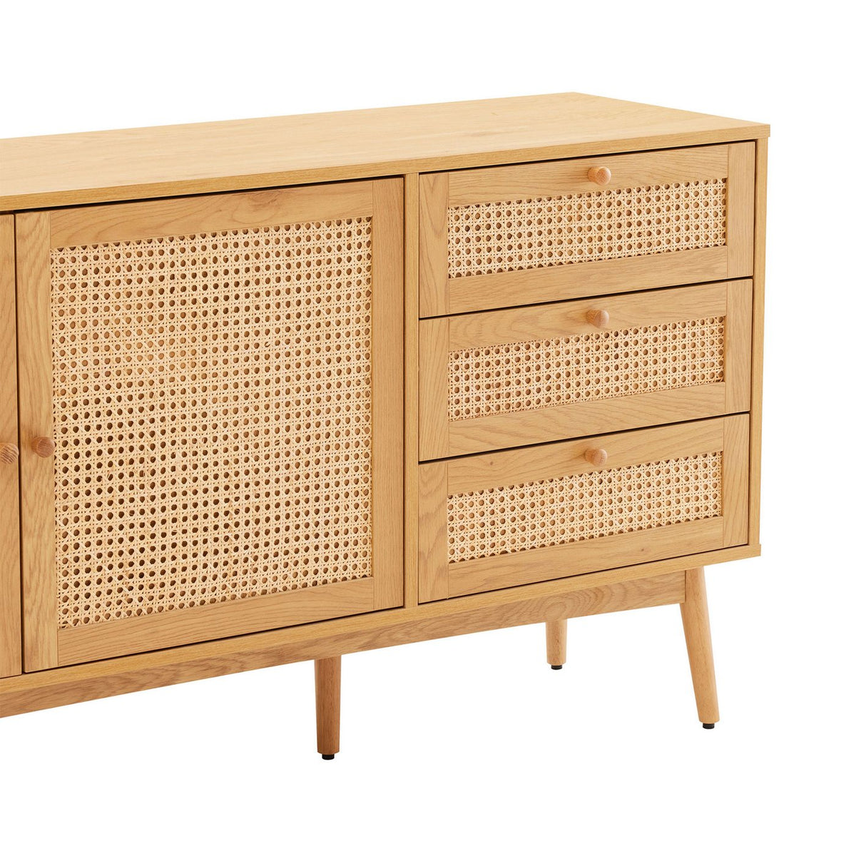 Lounea - Buffet 2 Portes 3 Tiroirs Avec Cannage - Naturel