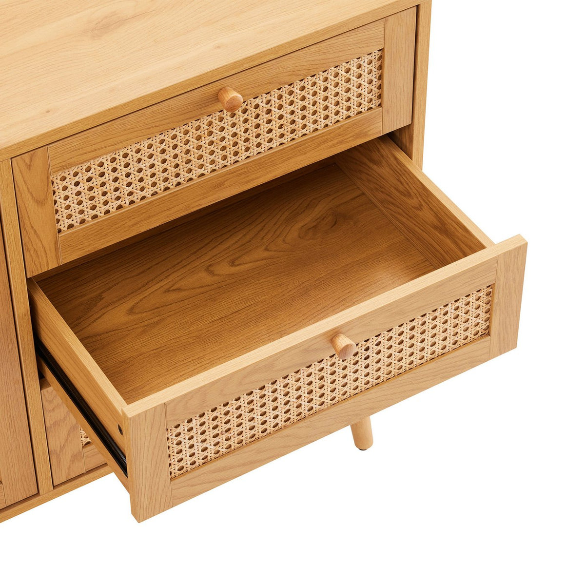 Lounea - Buffet 2 Portes 3 Tiroirs Avec Cannage - Naturel