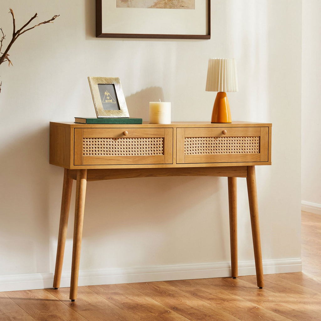 Lounea - Console 2 Tiroirs Avec Cannage - Naturel