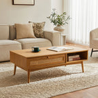 Lounea - Table Basse 1 Tiroir Avec Cannage - Naturel