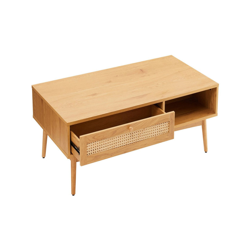 Lounea - Table Basse 1 Tiroir Avec Cannage - Naturel