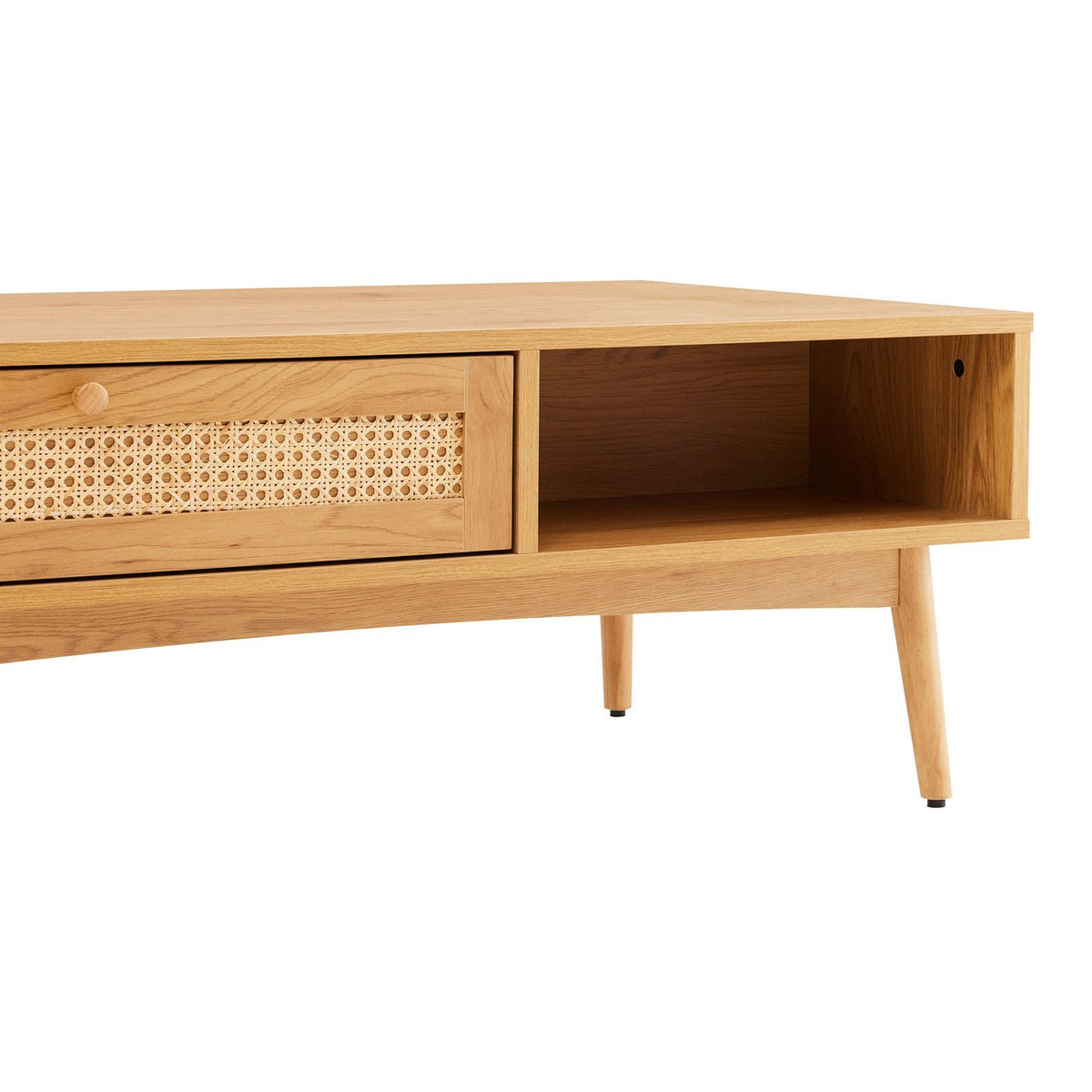 Lounea - Table Basse 1 Tiroir Avec Cannage - Naturel