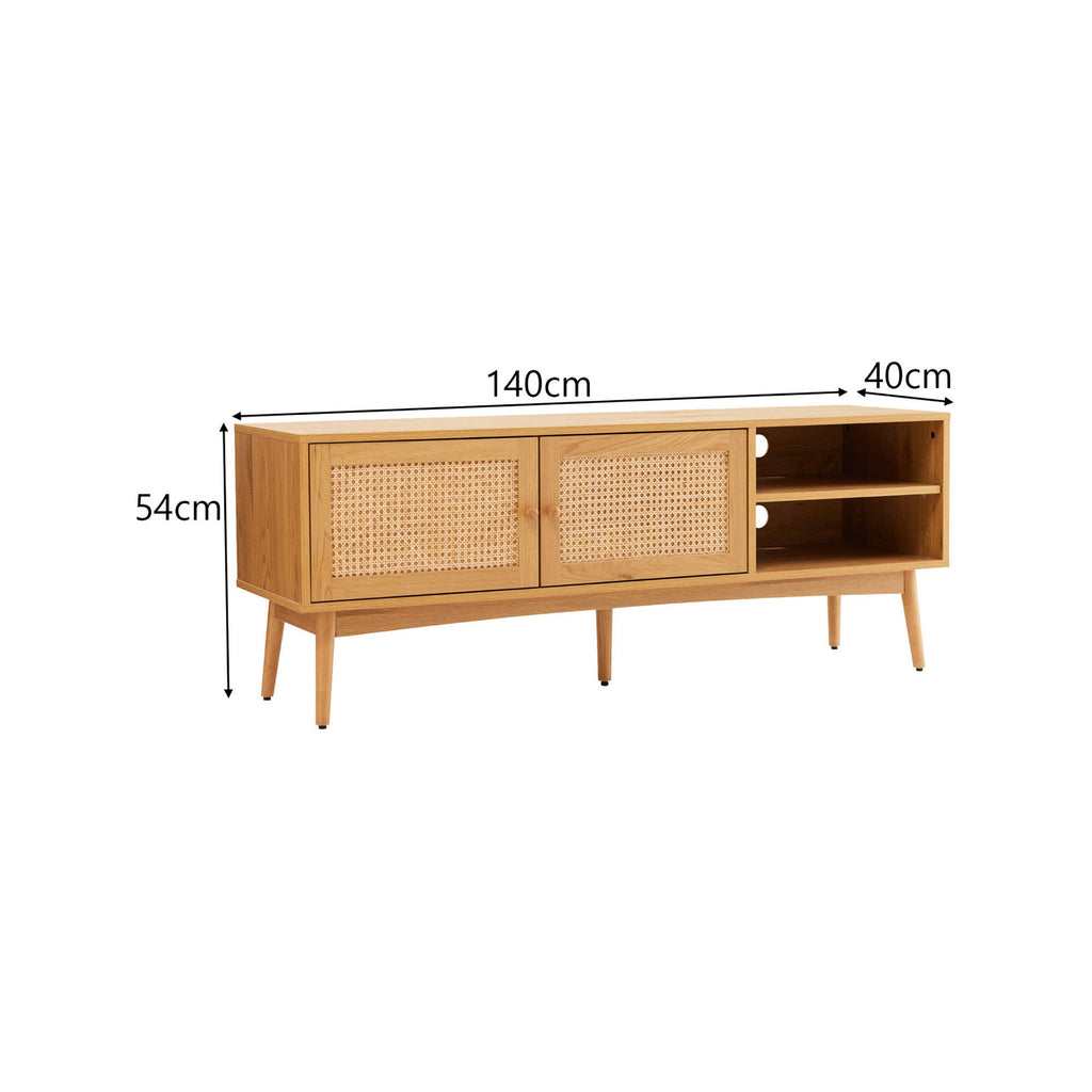 Lounea - Mueble para TV de 2 puertas con rejilla - Natural