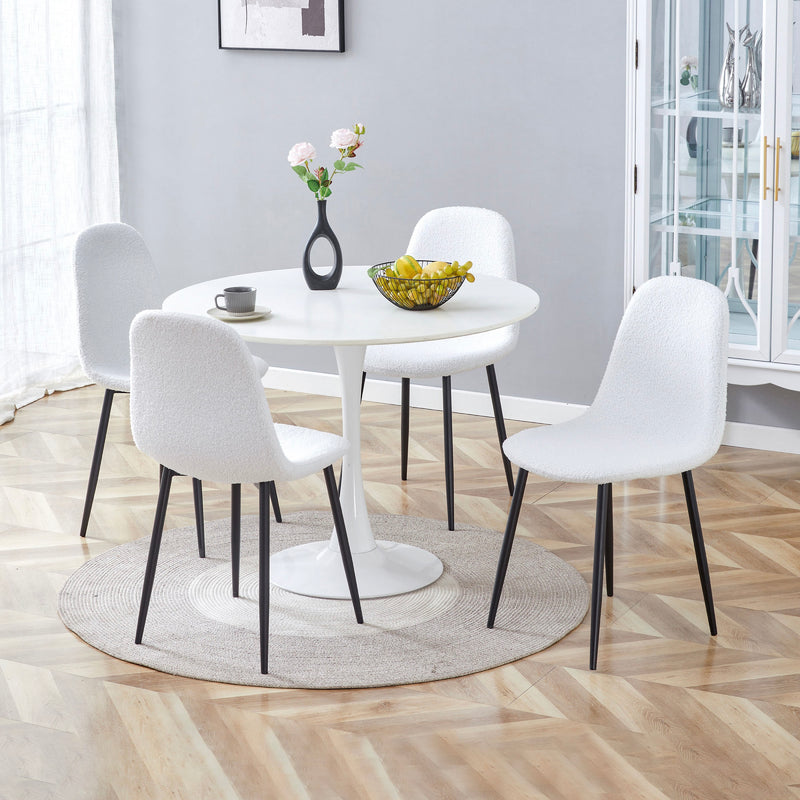 Lot De 4 Chaises En Tissu Bouclette - Blanc