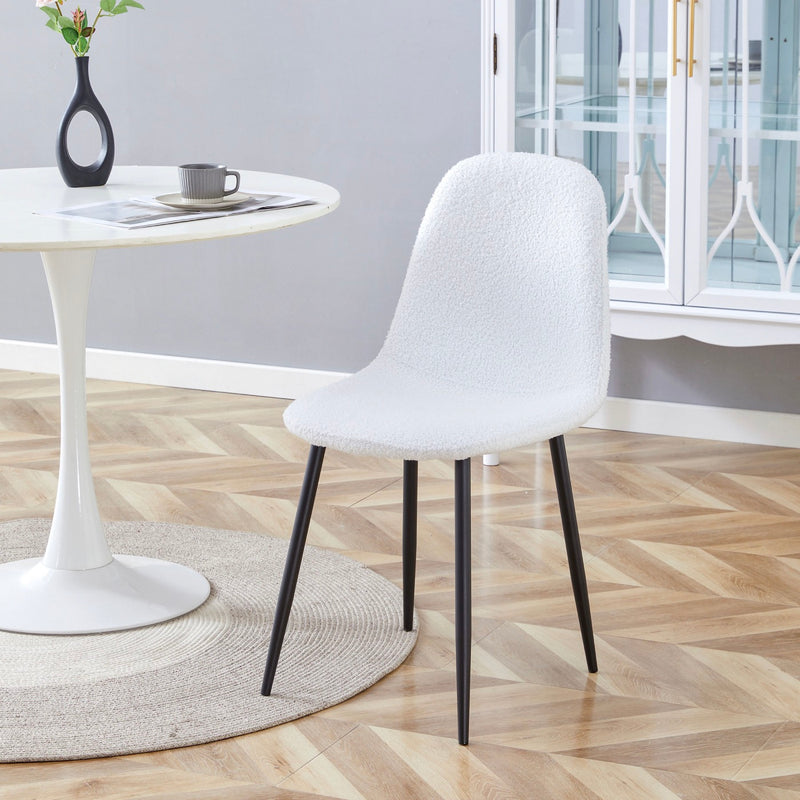 Lot De 4 Chaises En Tissu Bouclette - Blanc