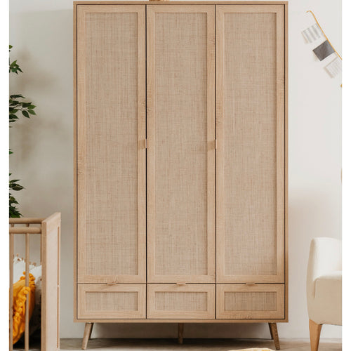 Kessi - Armoire 3 Portes 3 Tiroirs Avec Cannage - Naturel