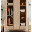 Kessi - Armoire 3 Portes 3 Tiroirs Avec Cannage - Naturel