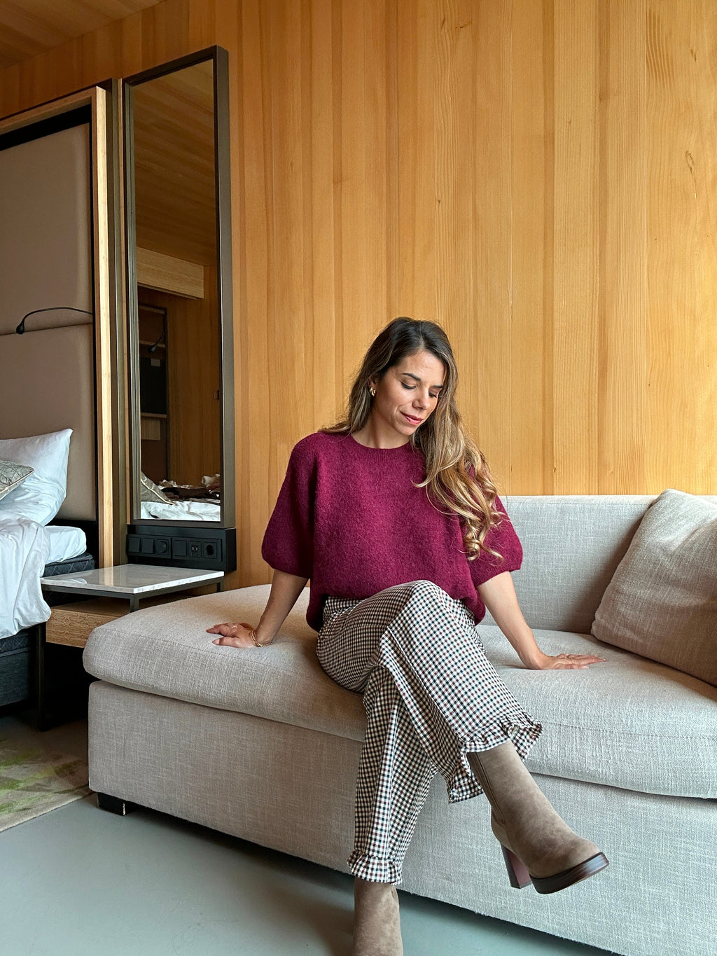 Gabriel Checked Ruffled Wide Leg Trousers