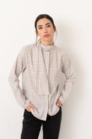 Camisa lazada cuadros beige claro - Vanó Studio