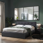 Tinali - Cama contenedor de Pu con cabecero + somier de láminas - Negro