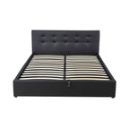 Tinali - Cama contenedor de Pu con cabecero + somier de láminas - Negro