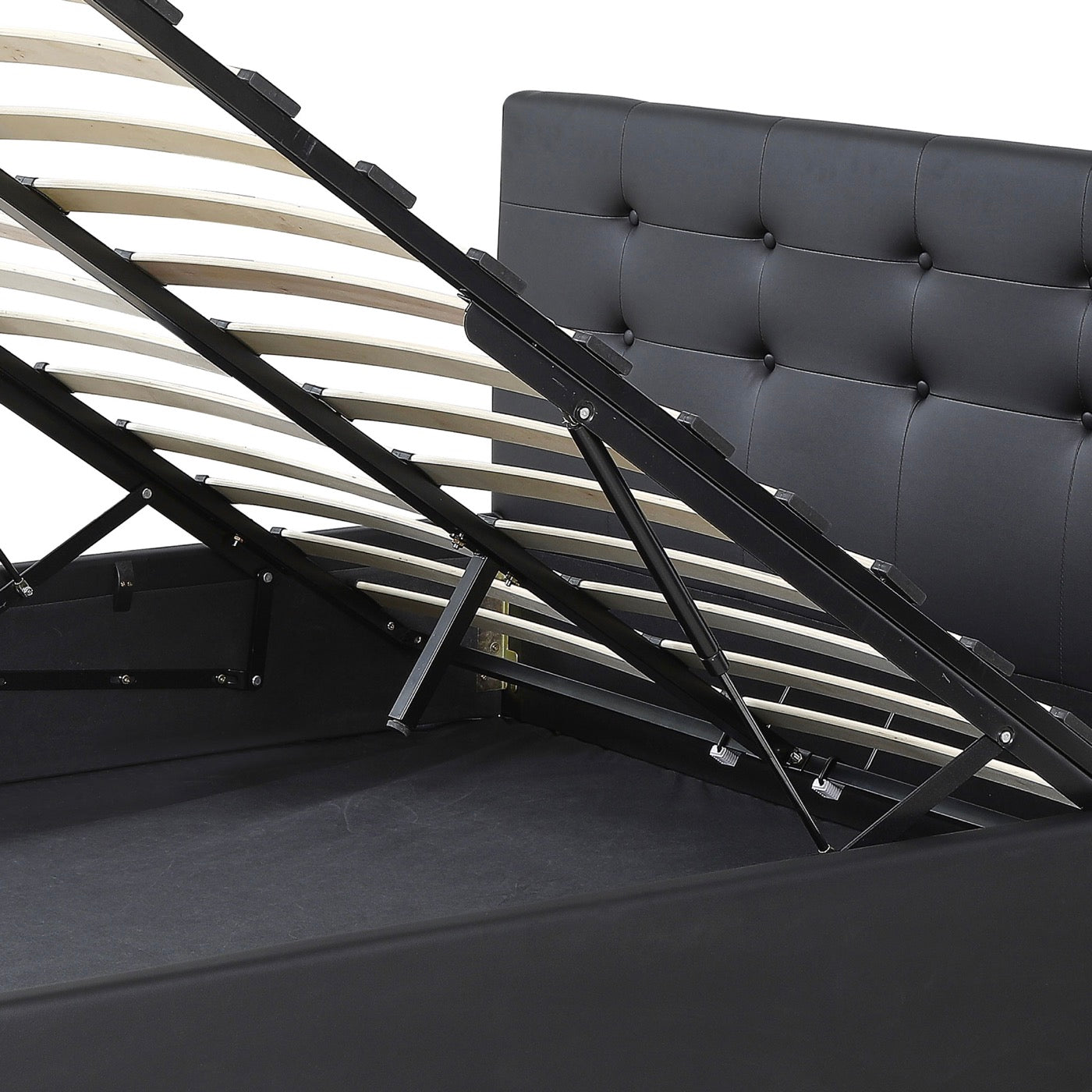 Tinali - Cama contenedor de Pu con cabecero + somier de láminas - Negro