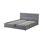 Tinali - Cama contenedor de Pu con cabecero + somier de láminas - Gris