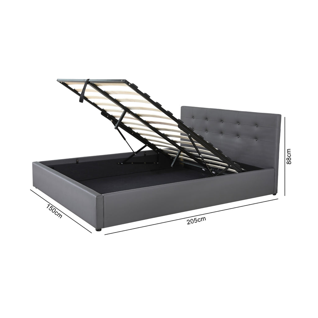Tinali - Cama contenedor de Pu con cabecero + somier de láminas - Gris