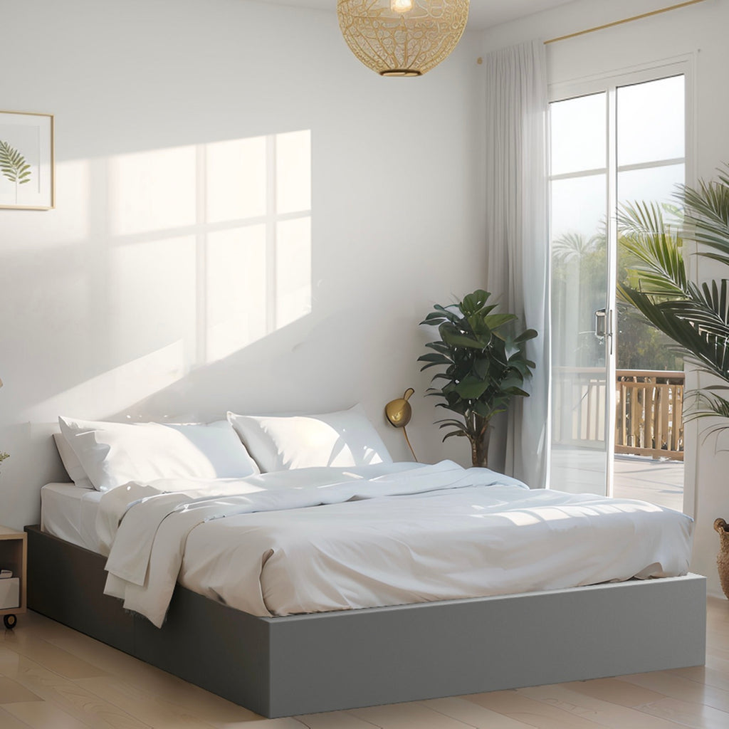 Parma - Velvet Storage Bed + Slatted Base - Gray