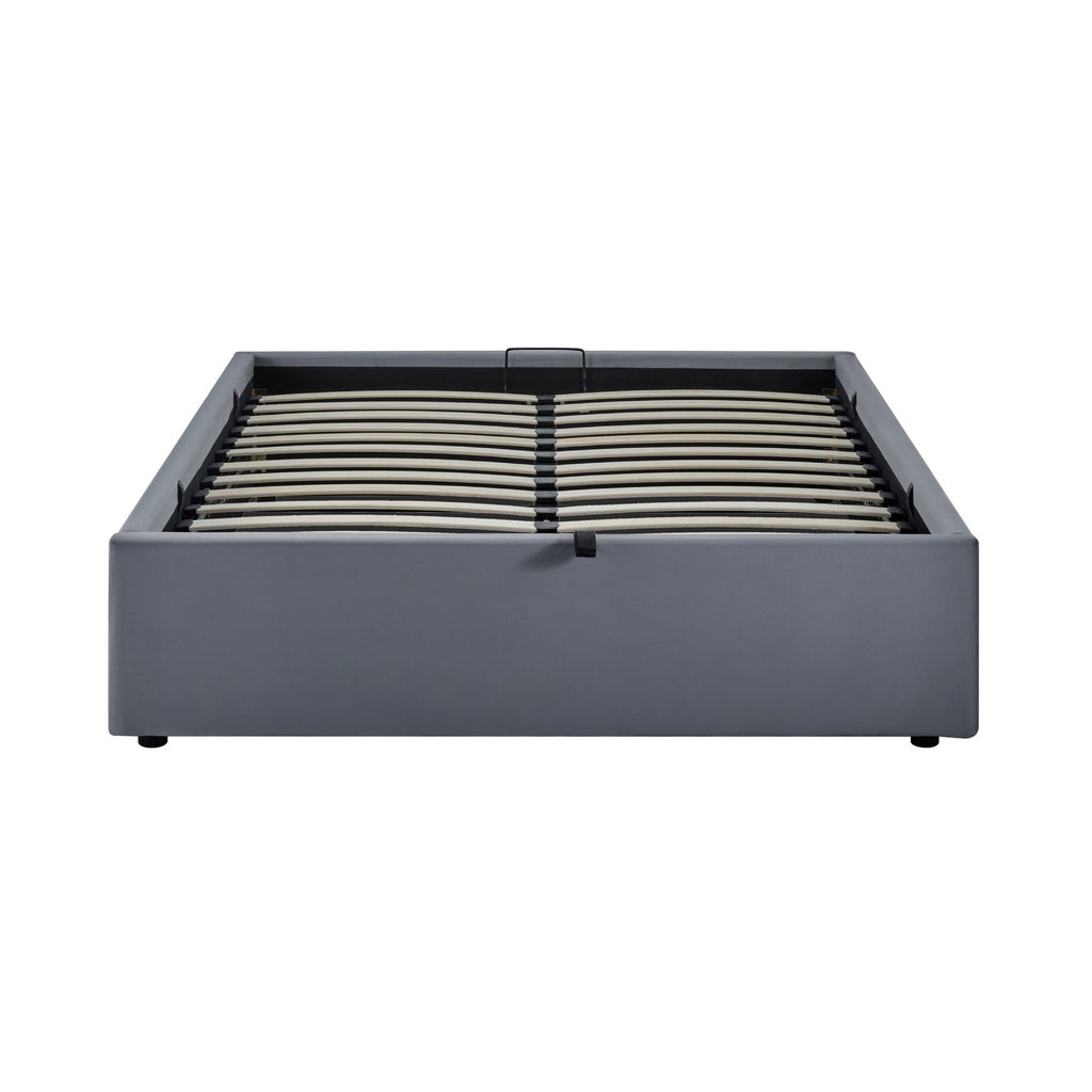 Parma - Velvet Storage Bed + Slatted Base - Gray