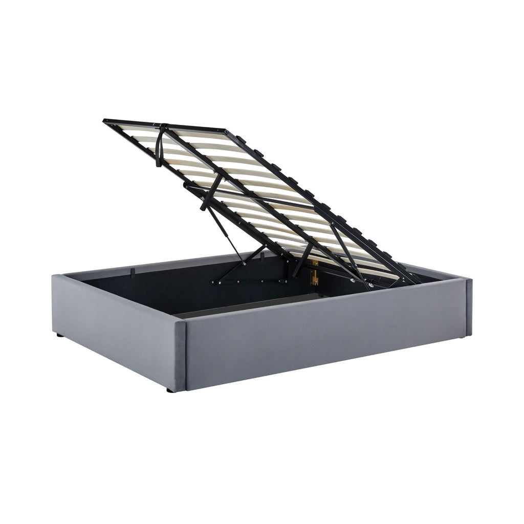 Parma - Velvet Storage Bed + Slatted Base - Gray