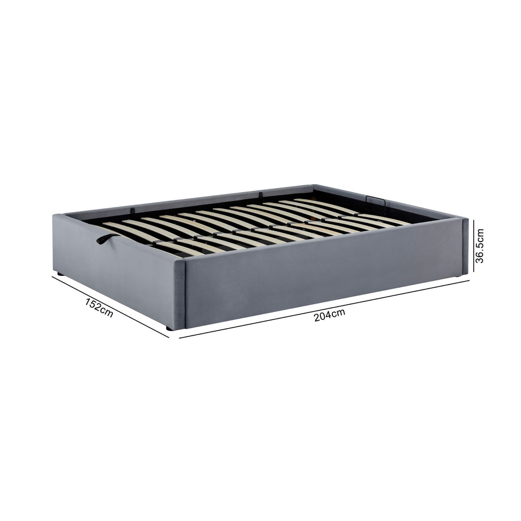 Parma - Velvet Storage Bed + Slatted Base - Gray