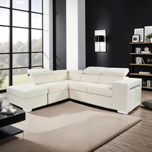 Sven - Canapé D'Angle À Gauche Convertible 7 Places Velours - Beige