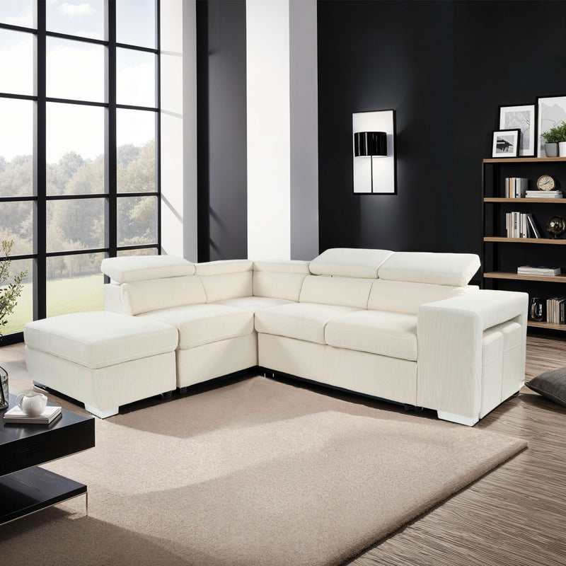 Sven - Canapé D'Angle À Gauche Convertible 7 Places Velours - Beige