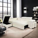 Sven - Canapé D'Angle À Gauche Convertible 7 Places Velours - Beige
