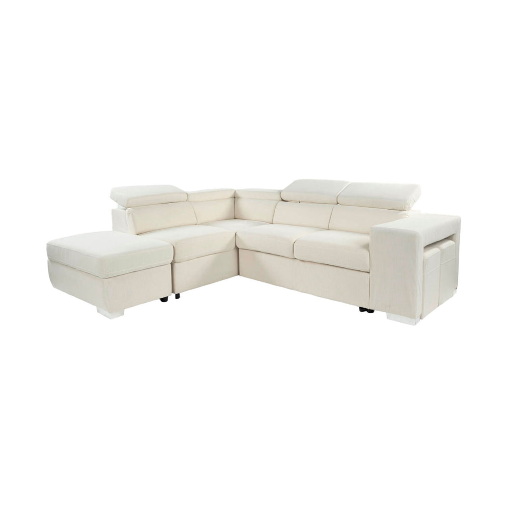 Sven - Sofá esquinero convertible de terciopelo de 7 plazas izquierdo - Beige