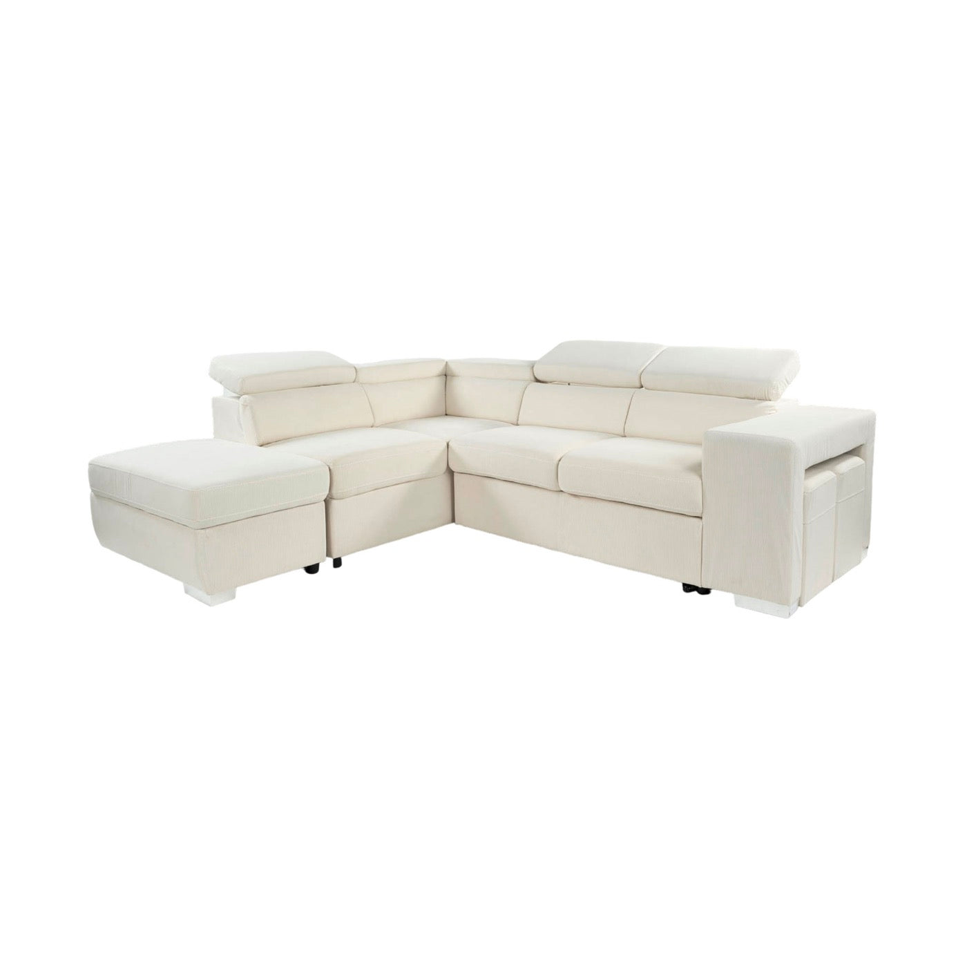 Sven - Sofá esquinero convertible de terciopelo de 7 plazas izquierdo - Beige