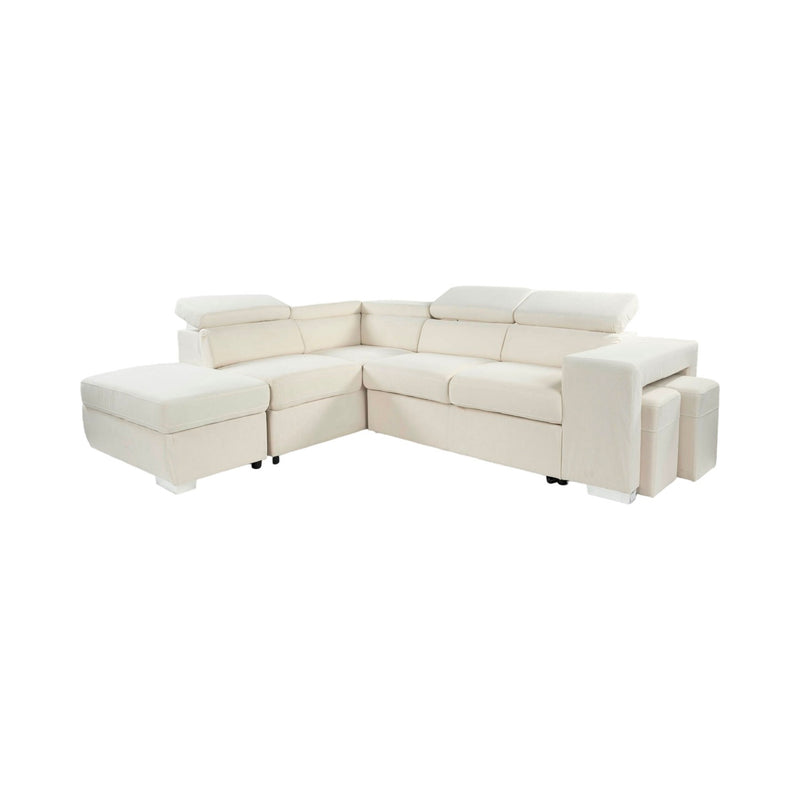 Sven - Canapé D'Angle À Gauche Convertible 7 Places Velours - Beige